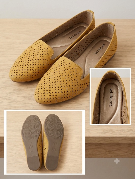 White Mountain Shoes - White mountain Women's Mustard Yellow Laser-Cut Slip-On Flats loafers 8.5